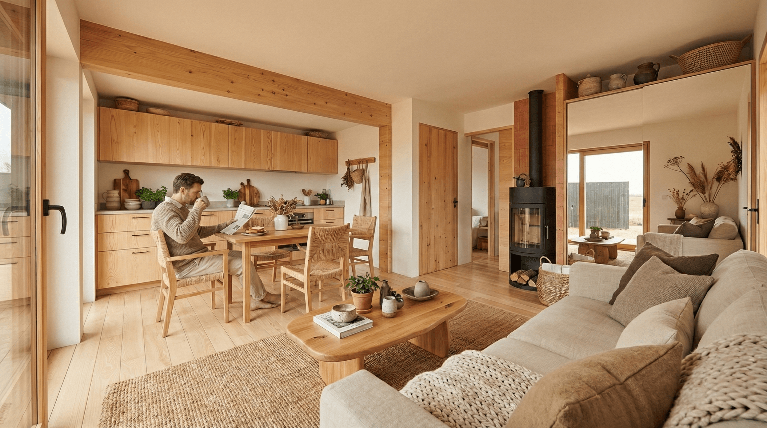 Etel_Batiment bois_Interior 3 maisons individuelles Camors en bois éco construction de chaux chanvre