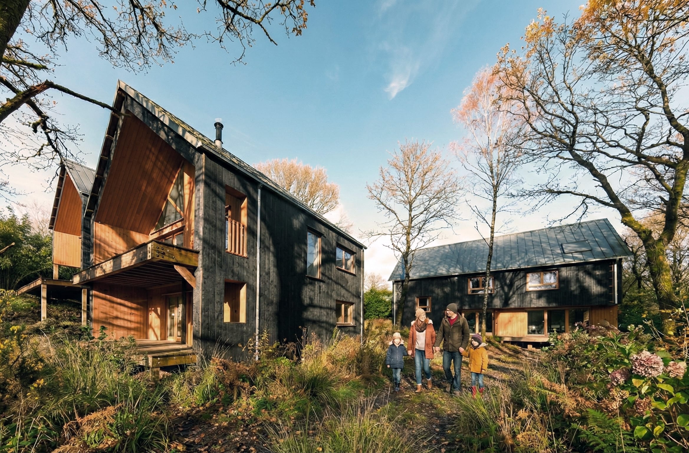 3 maisons individuelles Camors en bois éco construction de chaux chanvre